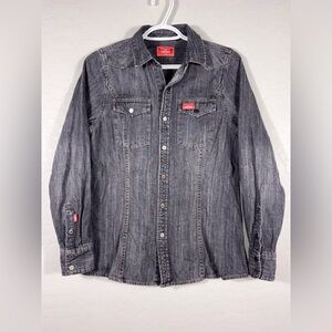 Womens Kimes Ranch Denim Snap Button Down Western Top size Small Cowgirl Farm